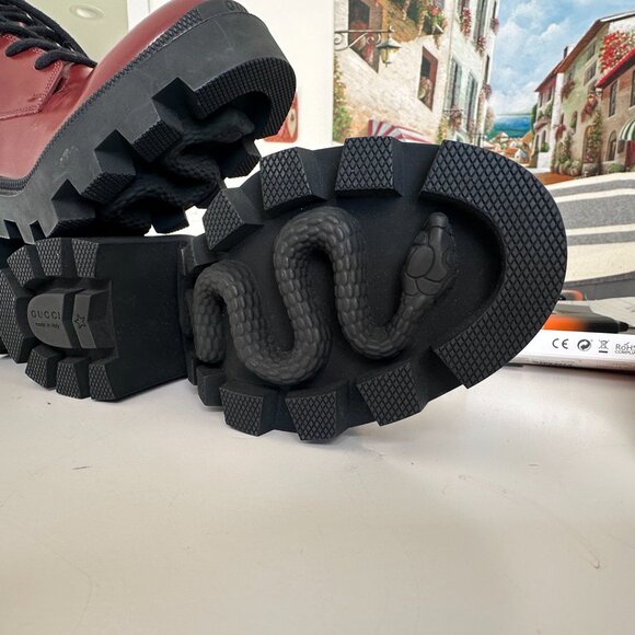 Gucci Red Quilted Lace Up Ankle Combat Boots NEW - Picture 12 of 14